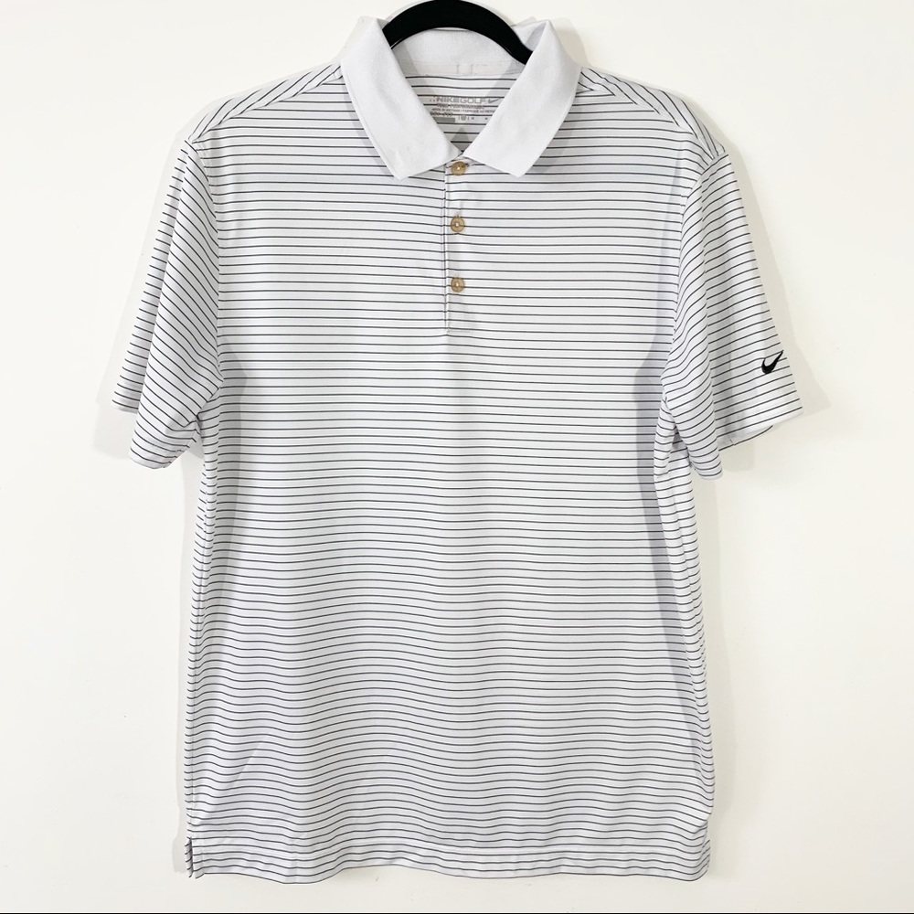 Nike White Polo Shirt with Thin Black Stripes